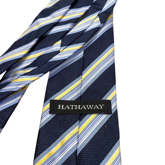 Blue and Yellow Striped Silk Tie - Picture 6 of 6